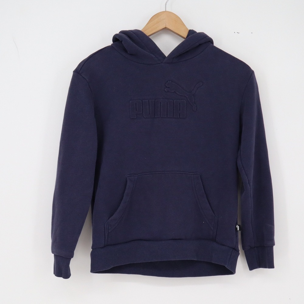 Puma Hoodie Boys M 10/12 Navy Blue Embossed Logo Excellent